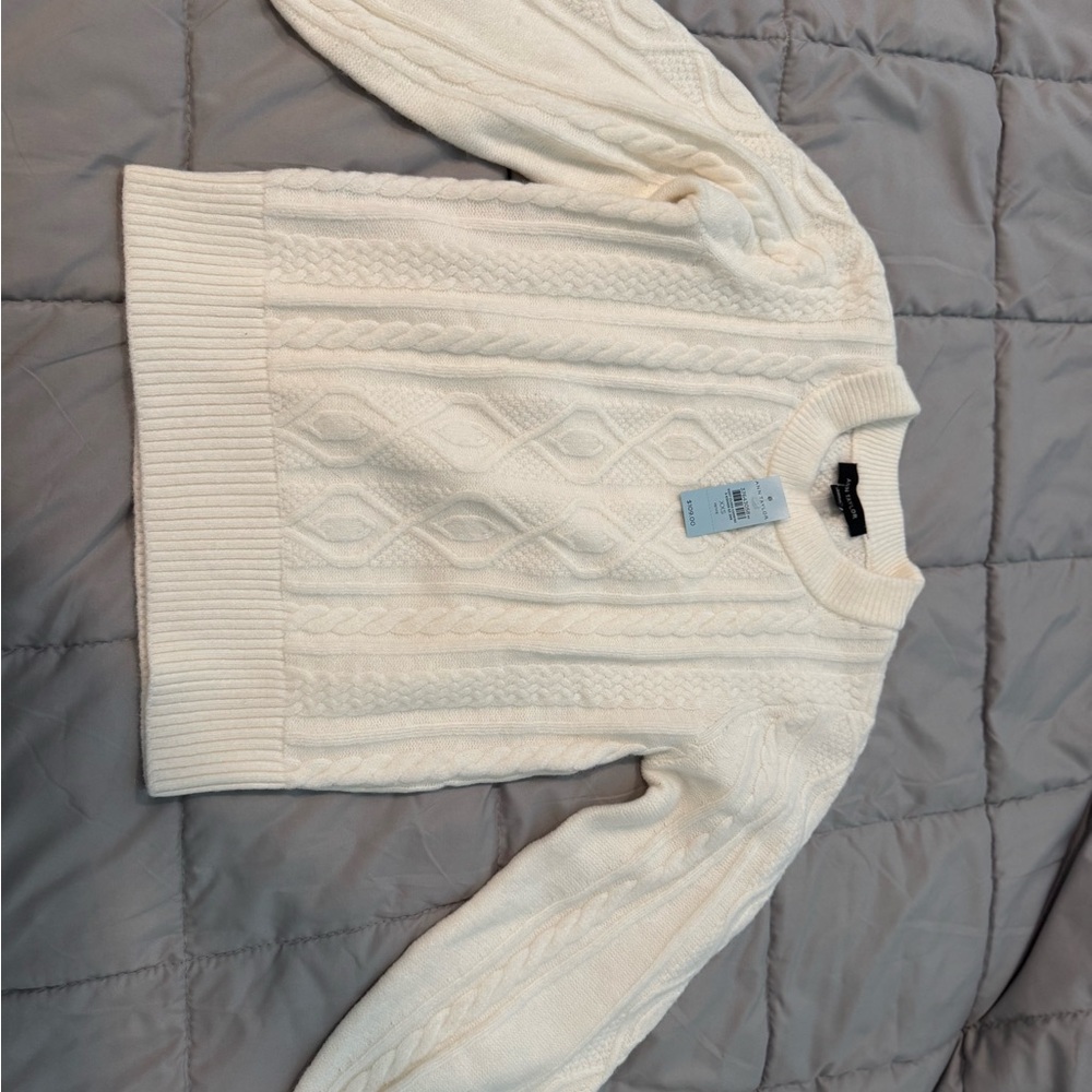 White Ann Taylor Cable Knit Sweater